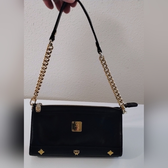 MCM Studded Shoulder Bag Black/Gold - Picture 14 of 14